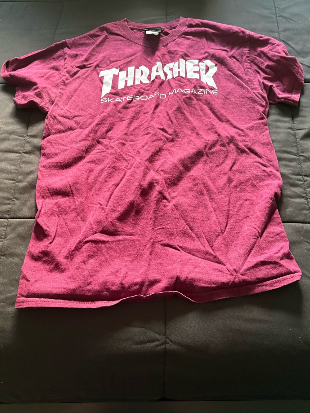 Thrasher T-Shirt in Berry with White Tag Graphic